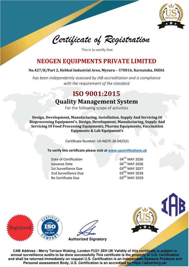 ISO 9001:2015 Quality Management System certificate